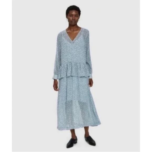 Just Female Dresses & Skirts - JUST Female Dress Womens X Small Henry Blue Clover Print Ruffle Cottage Core